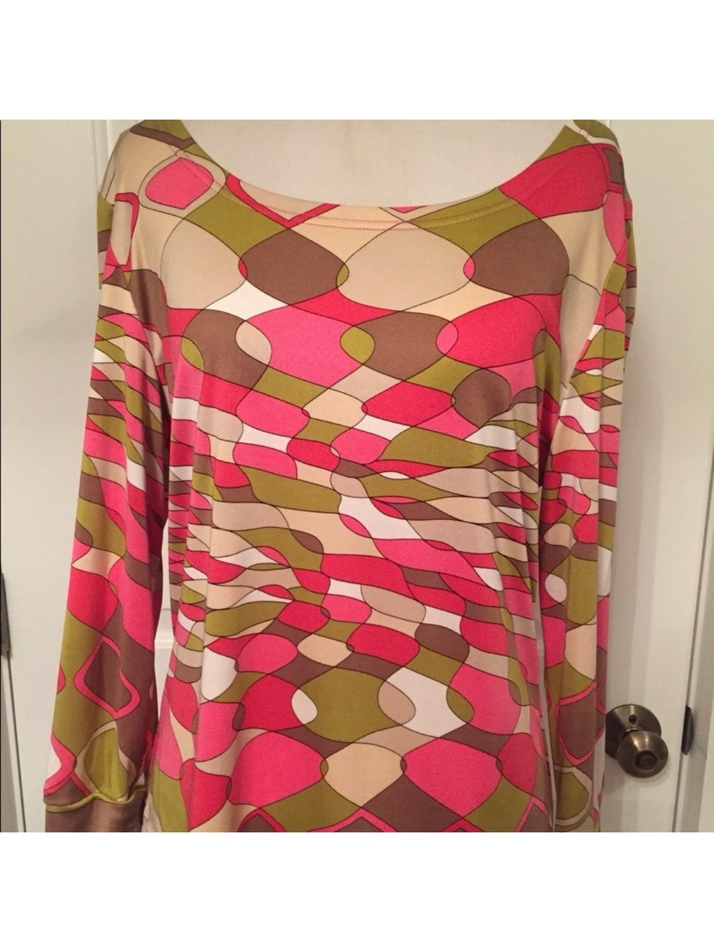 CARLISLE TOP SILK MULTI COLOR PINK CREAM MOD PRINT Size LARGE